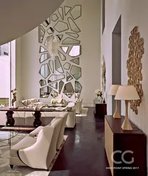 Living room interior design in modern style with mirrors