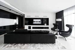 Living room in black design photo