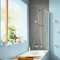 Standing shower in bathroom photo