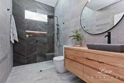 Bathroom gray with wood design photo