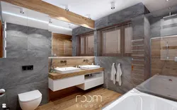 Bathroom Gray With Wood Design Photo