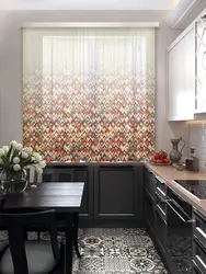 Light green curtains in the kitchen interior