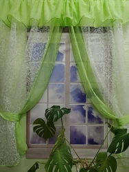 Light Green Curtains In The Kitchen Interior