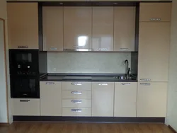 Kitchen design 4 meters long with a straight refrigerator
