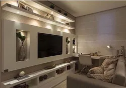 Living room interior photo of one wall with niches