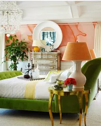 Peach color combination with other colors in the bedroom interior