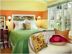 Peach color combination with other colors in the bedroom interior