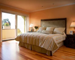 Peach color combination with other colors in the bedroom interior