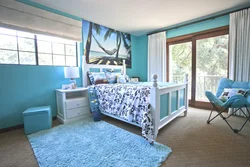 Sea-colored bedroom photo