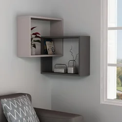 Corner shelves in the living room photo