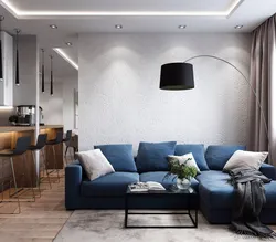 Blue sofa in the living room interior
