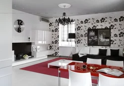 Black wallpaper in the living room interior