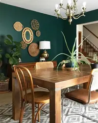 Green walls in the kitchen interior photo