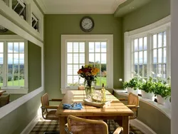 Green walls in the kitchen interior photo