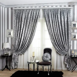 Dark curtains in the living room interior