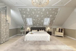 Photo of bedroom design with sloping ceiling