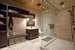 Design of a bath with toilet and shower in a wooden house