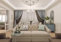 Neoclassical curtains in the interior of the living room photo