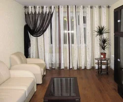 Living room interior with balcony curtains