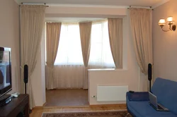 Living room interior with balcony curtains