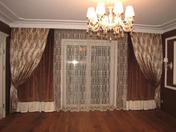 Living room interior with balcony curtains