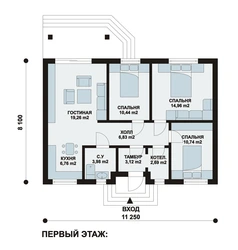 Interiors of one-story houses with 3 bedrooms