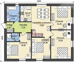 Interiors of one-story houses with 3 bedrooms