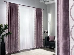 Two-color combined curtains for the living room photo in the interior