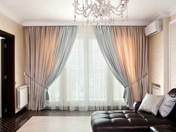 Two-color combined curtains for the living room photo in the interior