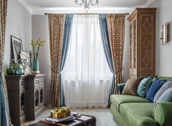 Two-Color Combined Curtains For The Living Room Photo In The Interior