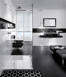 Bath with black floor and white walls photo