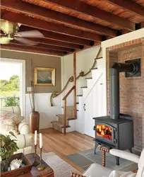 Living room interior with stove in the house
