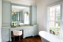 White furniture in the bathroom interior