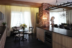 Loft style curtains in the kitchen interior