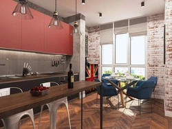 Oshxonaning ichki qismidagi loft uslubidagi pardalar