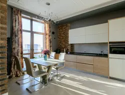 Loft style curtains in the kitchen interior