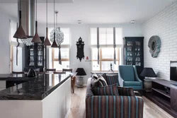 Loft style curtains in the kitchen interior