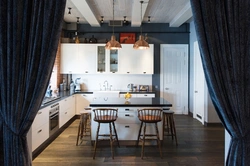 Loft style curtains in the kitchen interior