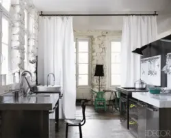 Loft style curtains in the kitchen interior