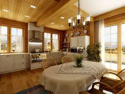 Kitchen design in a country house with a large window
