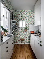 Wallpaper for the kitchen increasing the space for a small kitchen photo
