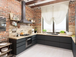 Loft üslubunda mətbəxlər künc foto dizaynı