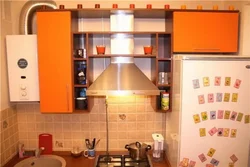 Kitchen 6 sq m design photo Khrushchev with gas water heater