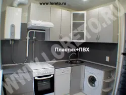 Kitchen 6 sq m design photo Khrushchev with gas water heater