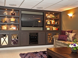 Living Room With Display Cases In The Living Room Interior Photo