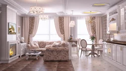 Қонақ бөлмесінің классикалық ас үйінің интерьері