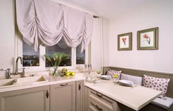 Curtains for the kitchen in the Roman style, short to the window sill photo