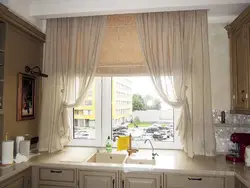Curtains for the kitchen in the Roman style, short to the window sill photo