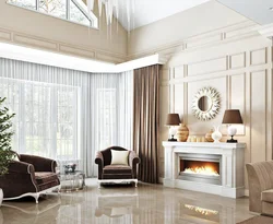 Bright living room interior with fireplace