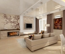 Bright living room interior with fireplace